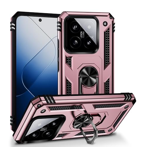 yanzi Kompatibel mit XiaoMi 14Pro Smartphone Hülle(Roségold)+3D Displayschutzfolie[Militär-Stoßfeste]-[Ständer] Schutzhülle Rugged Kratzfest Bumper Handyhülle für XiaoMi 14Pro-2023 von yanzi