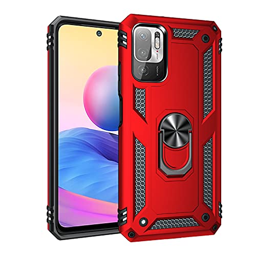 yanzi Kompatibel mit XiaoMi Redmi Note 10-5G/POCO M3 Pro-5G Smartphone Hülle(Rot)+3D Displayschutzfolie[Militär-Stoßfeste]-[Ständer] Schutzhülle Rugged Kratzfest Bumper Handyhülle-2020 von yanzi