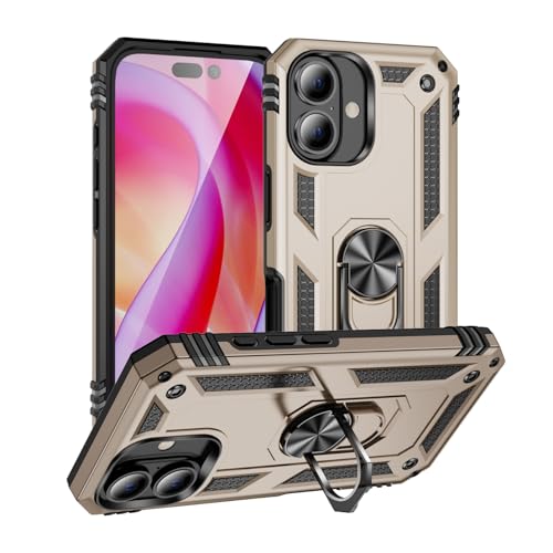 yanzi Kompatibel mit iPhone 16 Smartphone Hülle(Gold)+3D Displayschutzfolie[Militär-Stoßfeste]-[Ständer] Schutzhülle Rugged Kratzfest Bumper Handyhülle für iPhone 16-2024 von yanzi