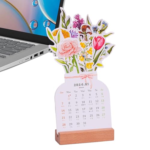 Desktop-Blumenkalender – abnehmbarer Vasenförmiger Blumenkalender mit Holzsockel, kreativer Vasenförmiger Standkalender abnehmbar | Tischdekorationen, Blumen-Themenkalender für das Schulschlafzimmer von ycezw