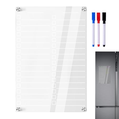 ycezw Essensplaner aus Acryl – Magnetische Acryl-Trockenabwischbare Tafel für Kühlschrank, klare magnetische Planungstafel des Kühlschrankplaners | Tafel von ycezw