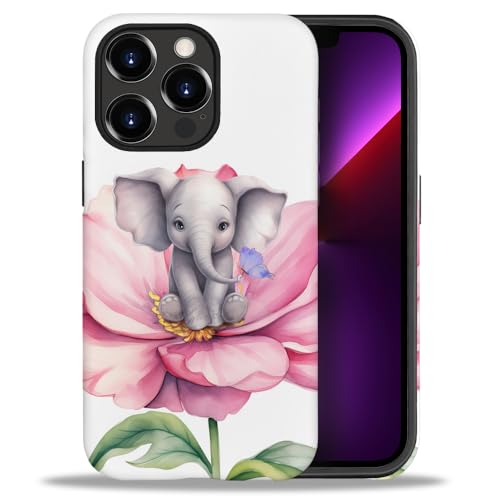 yicomon Schutzhülle für iPhone 13 Pro Max, Elefant auf rosa Blumen, langlebig, modisch, lustig, Flüssigsilikon, weich, kratzfest, stoßfest von yicomon