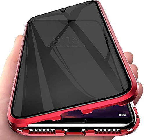 Anti-peep Magnetische Adsorption Handyhülle für iPhone SE 2020，Vollbild-Abdeckung Panzerglasfolie Sichtschutz,360 Grad Metallrahmen Magnet Case-(rot) von youmehe