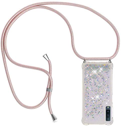 youmehe Flüssig Handyhülle für Samsung Galaxy A7 2018/ A750,Bewegende Treibsand Rückschale Halsband Necklace Schutzhülle,Flüssig Bewegende TPU Silikon Case,Glänzend Flüssig,Halsband Kordel-Silber von youmehe