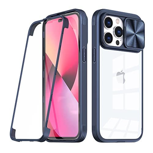 youmehe Handyhülle Kompatibel mit iPhone 14 Pro Max Hülle, Kameraschutz mit Slide Camera Handyhülle,360°Stoßfest Transparent Front Und Rückenschutz,mit eingebautem Anti-Kratzer Displayschutz-(Blau) von youmehe