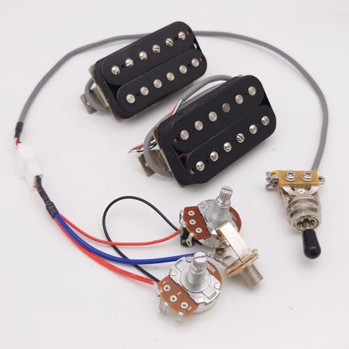 Humbucker Tonabnehmer-Set LP Classic 57 Plus Alnico II 50/50 mm Steg/Hals Pickups Blakc mit 4C 1V1T Kabelbaum für Gibson Les Paul Gitarrenzubehör von yuemiya