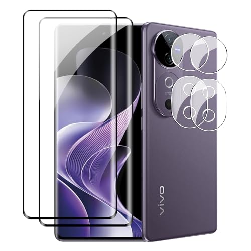 zZjoOoj Tempered Glass für vivo V40 5G Screen Protector,Pack of 2 Tempered Glass with 2 Camera Tempered Glass Screen Protector,HD Displayschutzfolie mit 9H Härte Panzerfolie von zZjoOoj