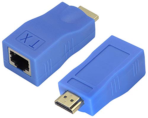 zdyCGTime HDMI-Verlängerungs Kabel über 6 / 6e-Kabel, 1080P HDMI Männlich auf RJ45 Weiblich 4k-Ethernet-Adapter, Cat5-HDMI-Wandler, geeignet für HDTV,DVD,PS4,Projektor usw.(blau/2Stück) von zdyCGTime