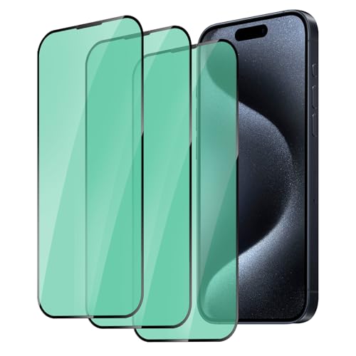 zonyee 3 Stück Schutzfolie für iPhone 15 Pro 6.1 Zoll, Grünes Licht Augenschutz 9H Härte Glasfolie Displayschutzfolie für iPhone 15 Pro [Anti-Blaulichtfilter Panzerglasfolie] [Anti-Fingerprint] von zonyee