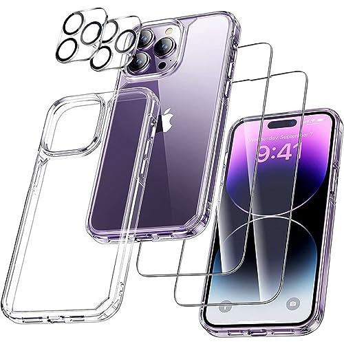 zonyee [5 in 1] Hülle mit Schutzfolie für iPhone 14 6.1'', mit 1 Ultra Dünn Handyhülle+2 Stück Displayschutz + 2 Stück Kameraschutz, Case Rundumschutz für iPhone 14 [Stoßfest und Anti-Vergilbung] von zonyee