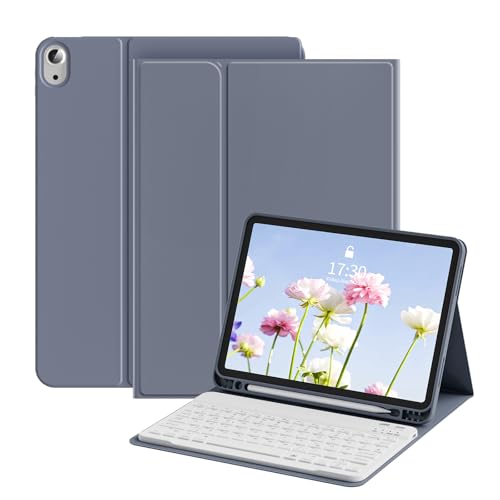 ZOYU Tastatur Hülle für iPad 10. Generation 2022 (10.9 Zoll), Schutzhülle mit TPU Rückschale, Pencil Halter und magnetisch Abnehmbarer Tastatur mit QWERTZ Layout, Auto Schlafen/Wecken, Violett von zoyu