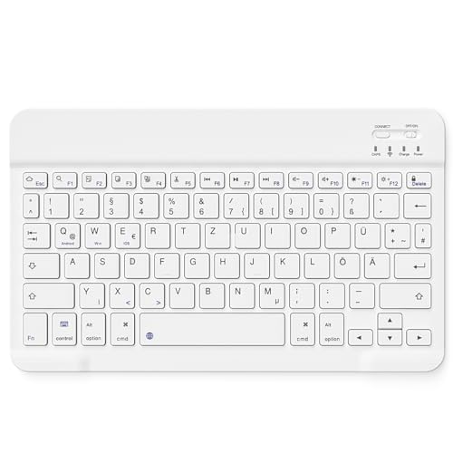 zoyu Deutsche Bluetooth Tastatur für iPad 10.9/10.2/9.7, iPad Air 6/5/4/3, iPad Pro 13/12.9/11/10.5/9.7, Samsung/Android, Ultradünn Bluetooth Tastatur mit deutschem Layout QWERTZ, Weiß von zoyu