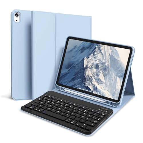 zoyu Tastatur Hülle für iPad 10. Generation 2022 10,9 Zoll, Schutzhülle mit TPU Rückschale, Pencil Halter und magnetisch Abnehmbarer Tastatur mit QWERTZ Layout, Auto Schlaf/Wach, Hellblau von zoyu