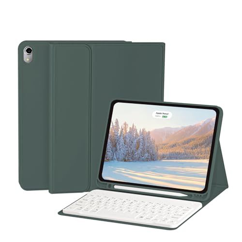 zoyu Tastatur Hülle für iPad Air 11 Zoll 2024, iPad Air 5./4. (2022/2020) 10.9 Zoll mit Stifthalter, QWERTZ-Layout, Magnetische, Abnehmbare Bluetooth-Tastatur Folio, Auto Schlafen/Wecken, Nachtgrün von zoyu