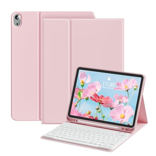 zoyu Tastatur Hülle für iPad 10. Generation 2022 (10.9 Zoll), Schutzhülle mit TPU Rückschale, Pencil Halter und magnetisch Abnehmbarer Tastatur mit QWERTZ Layout, Auto Schlafen/Wecken, Roségold von zoyu