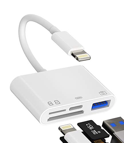 Lightning SD Kartenleser USB Adapter(4 In 1)OTG 3.0 Digitalkamera Memory Card Micro SD TF Speicherkarte Kartenlesegerät für iPhone14 13 Charging Kabel für Apple MFI Certified für iPad Datenübertragung von zoyuzan