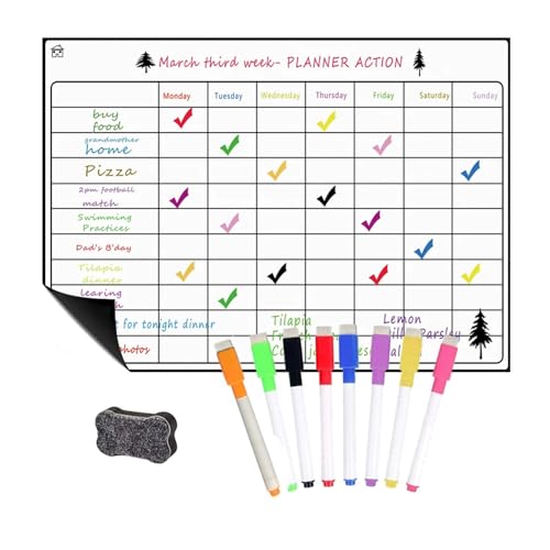 Magnetische, trocken abwischbare Kalendertafel for Kühlschrank, A3, 41,9 x 29,9 cm, wöchentliche magnetische Whiteboard-Planertafel von zyzZSRHZYZ